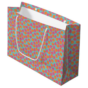Raspberries Tangerines on Bright Turquoise Blue Large Gift Bag
