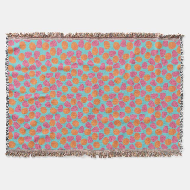 Raspberries, Tangerines on Bright Turquoise Blue Throw Blanket (Front)