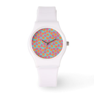 Raspberries Tangerines on Bright Turquoise Blue Watch