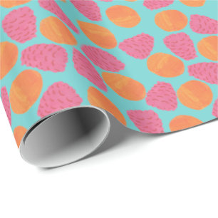 Raspberries, Tangerines on Bright Turquoise Blue Wrapping Paper