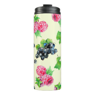 Raspberry and black currant watercolor illustratio thermal tumbler