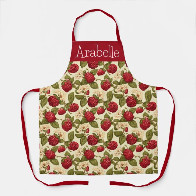 Raspberry and Cream Floral Apron (Front)