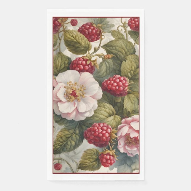Raspberry and Flower Guest Towel Style Napkins (Front)