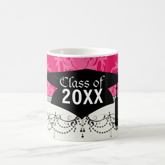 Raspberry and pink damask coffee mug (Center)