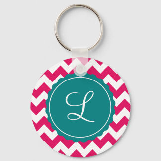 Raspberry and Teal Zig Zag Custom Initial Key Ring