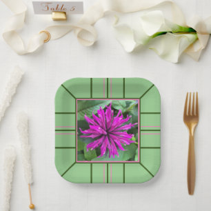 "Raspberry Bee Balm" Square Wedding Paper Plate