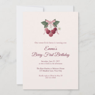 Raspberry Berry First Birthday Invitation