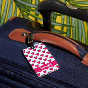 Raspberry Berry Pattern Pink Personalise Luggage Tag