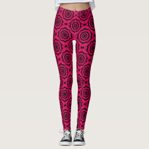 Raspberry Black Flower Seamless Pattern Leggings