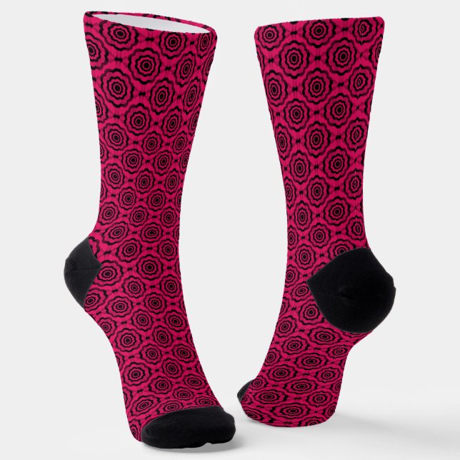 Raspberry Black Flower Seamless Pattern Socks (Angled)