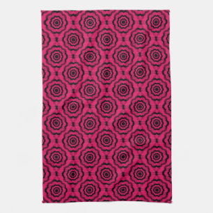 Raspberry Black Flower Seamless Pattern Tea Towel