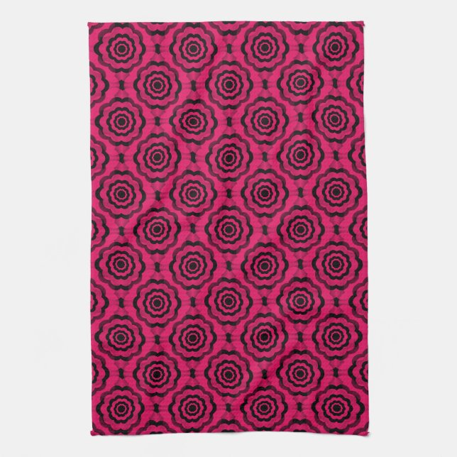 Raspberry Black Flower Seamless Pattern Tea Towel (Vertical)