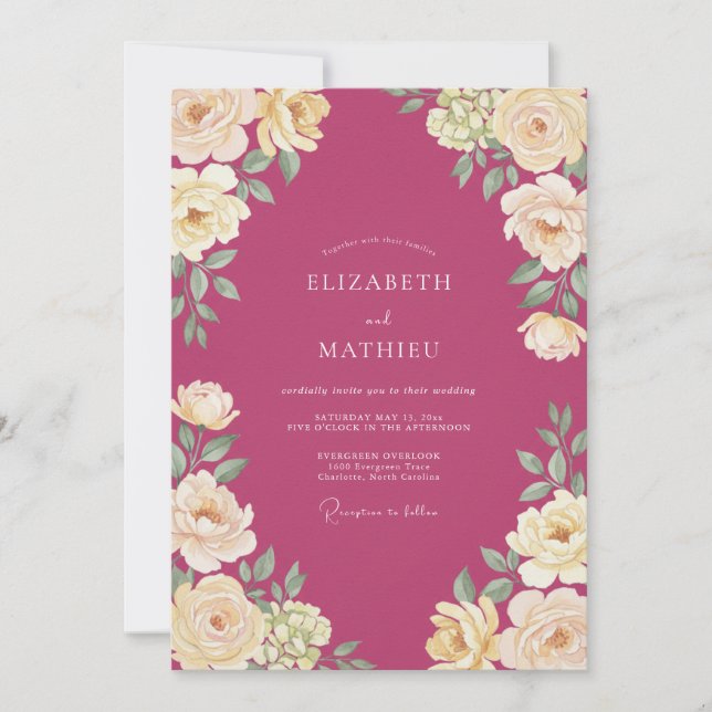 Raspberry Bloom Wedding Invitation (Front)