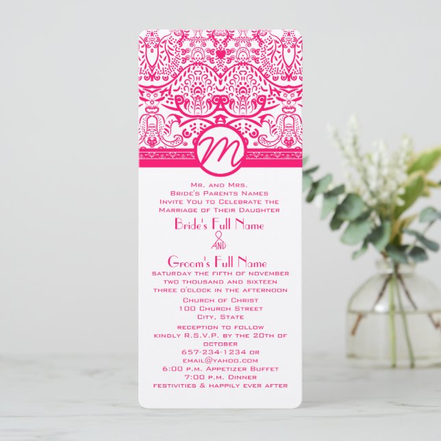 Raspberry Bright Pink Love Bird Wedding Invitation (Standing Front)