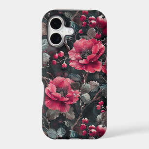 Raspberry, burgundy flowers on dark grey