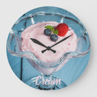 Raspberry Cream Dessert with mint and fruits gift Large Clock