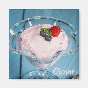 Raspberry Cream Dessert with mint and fruits gift  Magnet