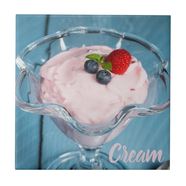 Raspberry Cream Dessert with mint and fruits gift  Tile (Front)