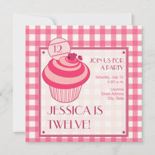 Raspberry Cupcake Birthday Party Invitation