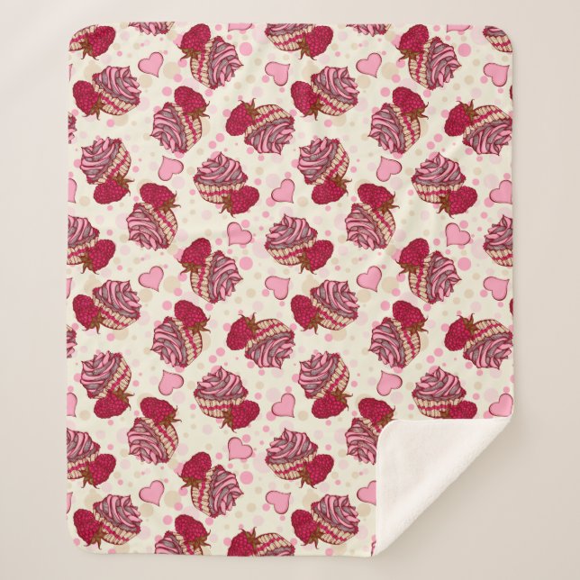 Raspberry Cupcakes Sherpa Blanket (Front)