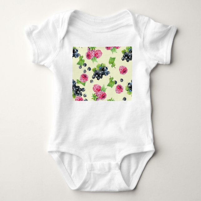 Raspberry, currant watercolor pattern baby bodysuit (Front)