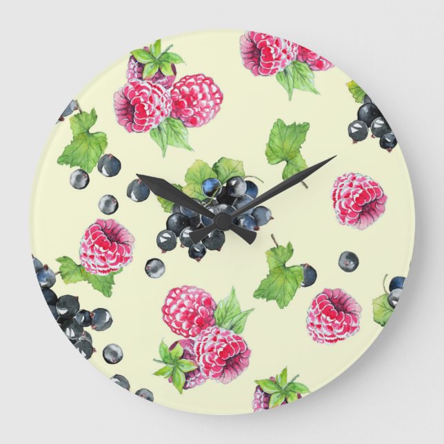 Raspberry, currant watercolor pattern large clock (Front)