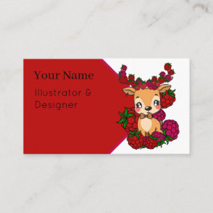 Raspberry Deer Kawaii - Cute Red Fruit Aesthetic F Business Card