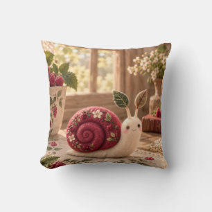 Raspberry Felt Snail Cosy Floral Cottage Cushion