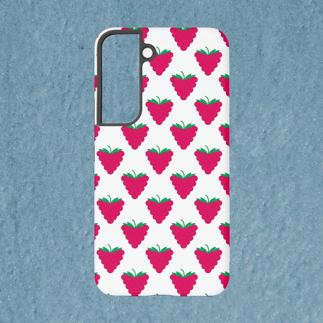 Raspberry Fruit Berry Pink Pattern Samsung Galaxy S22 Case (A phone case with a pattern of pink raspberries.)