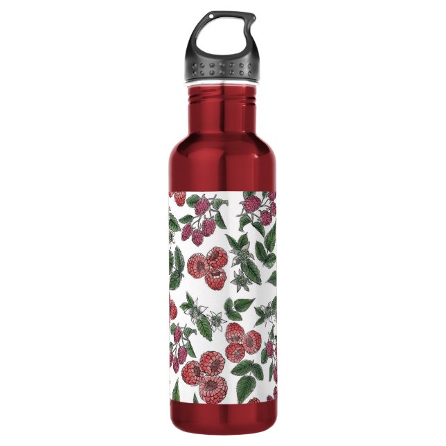 Raspberry Fruit Leaves Illustration Pattern 710 Ml Water Bottle (Front)