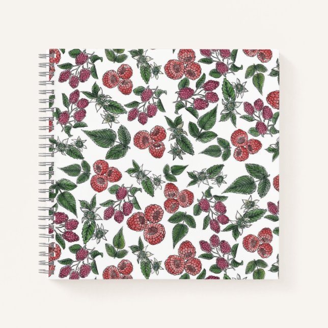 Raspberry Fruit Leaves Illustration Pattern Notebook (Front)