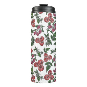 Raspberry Fruit Leaves Illustration Pattern Thermal Tumbler