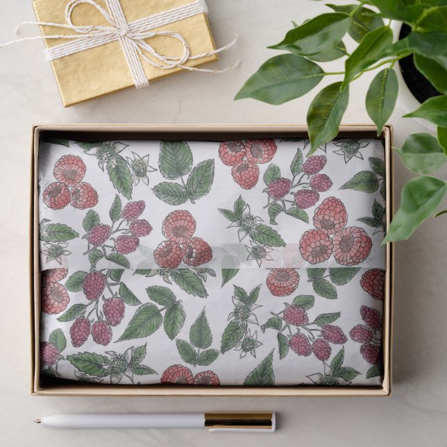 Raspberry Fruit Leaves Illustration Pattern Tissue Paper (Gift)
