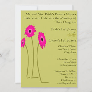 Raspberry Gerbers on Lime Wedding Invitations
