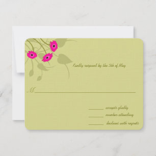 Raspberry Gerbers on Lime Wedding RSVP Card