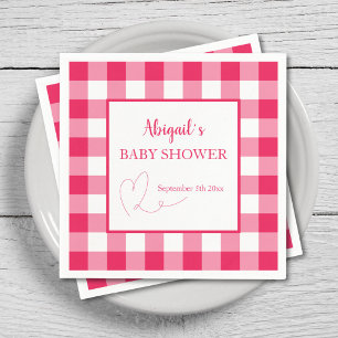 Raspberry Gingham Custom Baby Shower  Napkin