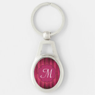 Raspberry Gold Stripe Modern Hot Pink Key Chain