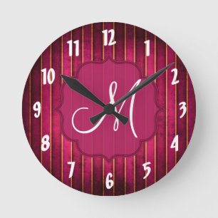Raspberry Gold Stripe Modern Hot Pink Wall Clock