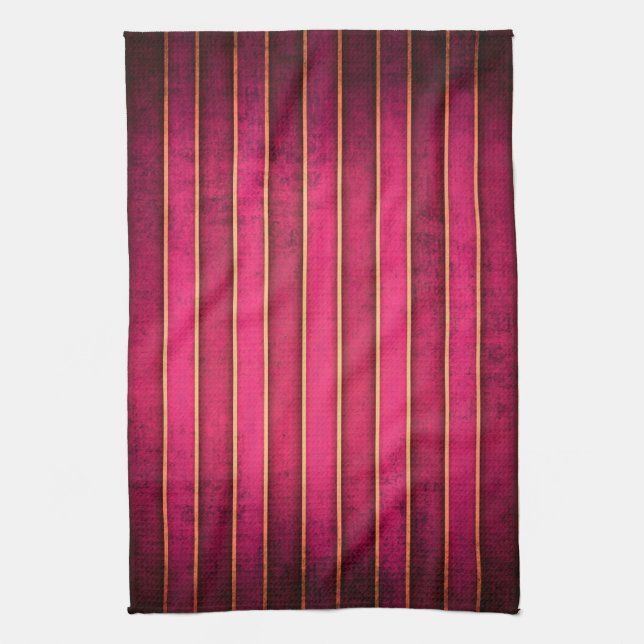 Raspberry Gold Stripe Modern Kitchen Dish Towel (Vertical)