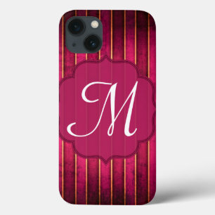 Raspberry Gold Stripe Modern Monogram IPAD Case