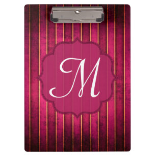 Raspberry Gold Stripe Monogram Initial Clip Board