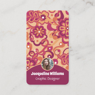 Raspberry Groovy Psychedelic 60s 70s Floral II Business Card
