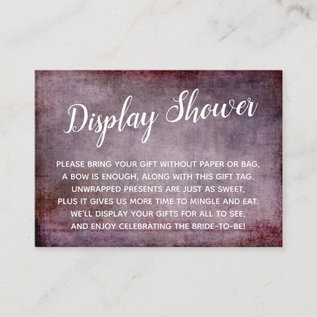 Raspberry Grunge Display Bridal Shower Gift Card (Front)