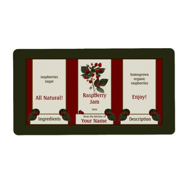 Raspberry Homemede Jam Canning Label 3 (Front)