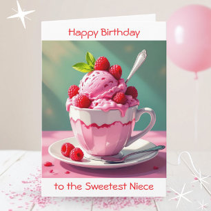 Raspberry Ice Cream Colouring Page Niece's Birthda Card