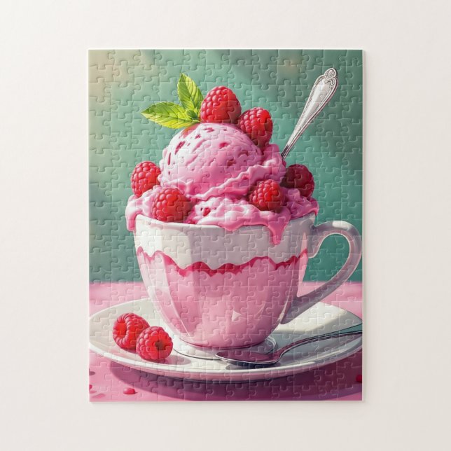 Raspberry Ice Cream in a Pink Coffee Cup Jigsaw Puzzle (Vertical)