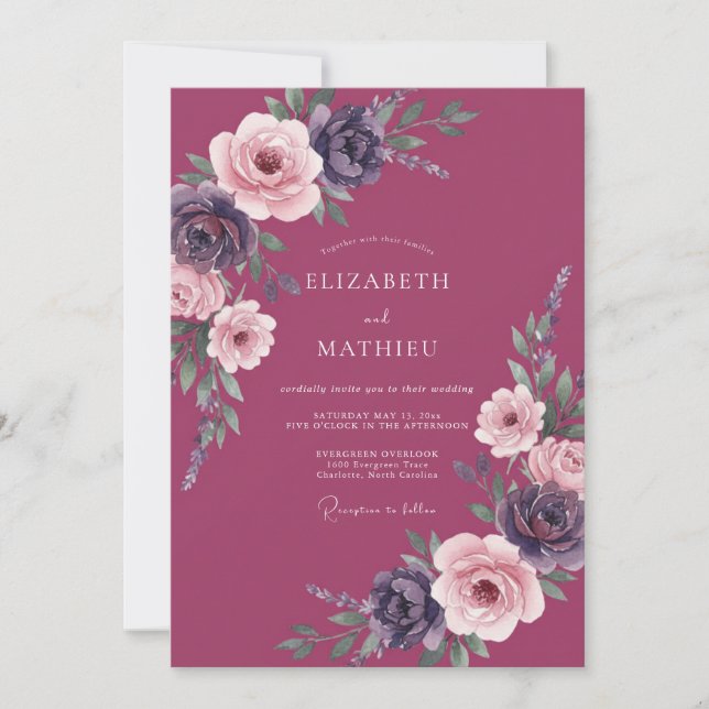 Raspberry Indigo Painted Wedding Invitation (Front)