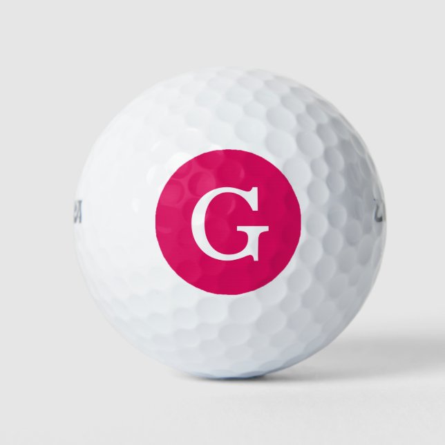 Raspberry Initial Monogram Golf Balls (Front)