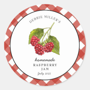 Raspberry Jam Gingham Jar  Classic Round Sticker