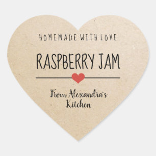 Raspberry jam Kraft paper homemade with love   Heart Sticker